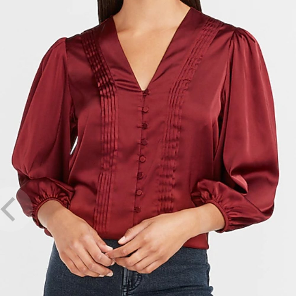 Express Satin Pleated Button Front Shirt